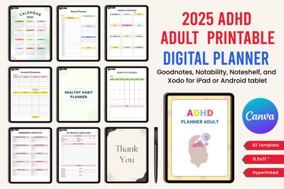 2025 ADHD Digital Planner Adult