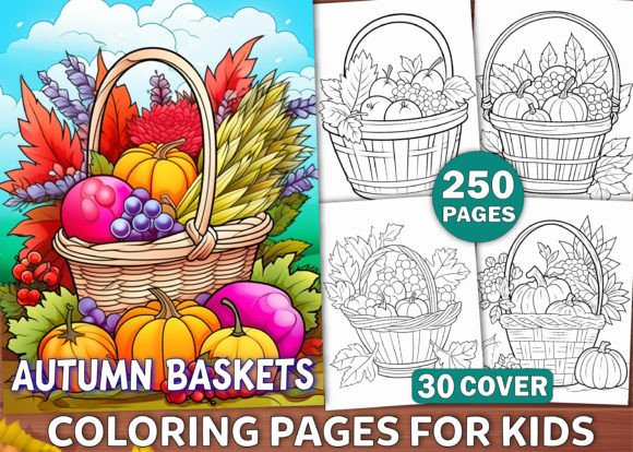 250 Autumn Basket Coloring Pages for Kdp