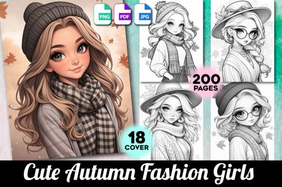 Cute Autumn Fashion Girls Coloring Pages