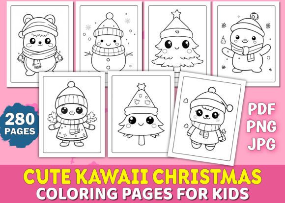 Kawaii Christmas Coloring Pages for Kids
